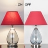 DECADE Blue Luster Glass and Metal Table Lamp With Maroon Cotton Shade