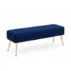 Doe Buck Upholstered Bench in Blue Colour with Channel Stitching and Gold Legs