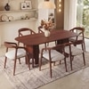 Brava Solid Wood 6 Seater Dining Table with 6 Zen Solid Wood Dining Armchair in (Finish: Honey, Colour: White Boucle)
