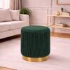 Doe Buck Damato Luxury Velvet Round Ottoman in Green Colour with Gold Base