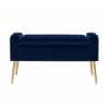Doe Buck Upholstered Storage Bench in Blue Colour with Gold Legs