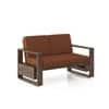 Moreno 2 Seater Solid Wood Sofa in Danish Walnut Finish and Terracotta Stripe Fabric