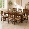 Globally Indian Aroha Solid Sheesham Wood 6 Seater Dining Table Set 6 Chairs Beige