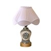 Devansh Off-White Vintage Cotton Pleated Shade Lamp With Wood & Mosaic Glass Base For Decoration/Office/Home/Gifting/Study For Decoration/Office/Home/Gifting/Study