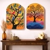 Warli Village Life Wall Art Painting Set of 2 with Gold Frame 16 x 24 Inch