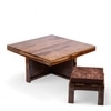 Blane Sheesham Wood 4 Seater Coffee Table Set In Teak Finish Brown Sparkle Velvet Cushion