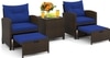 Carry Bird Wicker Patio Furniture Outdoor Balcony Chairs In Brown And Navy Blue Colour