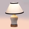 Devansh Conical White & Black  Cotton Shade Lamp With Wood & Mosaic Glass Base For Decoration/Office/Home/Gifting/Study For Decoration/Office/Home/Gifting/Study -(10X10X14.5) Inches -A
