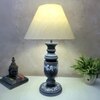 Pillar Stone Grey Beige Wooden Table Lamp in Grey