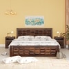 Shashi Solid Wood Queen  Size Bed With Box & Front Drawer Storage Bed In Provincial Teak Finish