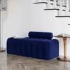 Wooden Twist Veylo Modern Line Design Bench with Round Back Pillow in Blue Colour