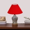 Devansh Conical Red Cotton Shade Lamp With Wood & Mosaic Glass Base For Decoration/Office/Home/Gifting/Study For Decoration/Office/Home/Gifting/Study -(10X10X14.5) Inches -A