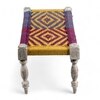 Oakville Sheesham Wood Vintage Seater Maachi Bench Set  2 Stools In Multi Colour Chindi  Yellow Rope