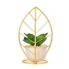 Green Leafy Artificial Plant With White And Gold Ceramic Pot
