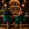 Doe Buck Oliver Adjustable Velvet Bar Stool in Green Colour with Gold Base