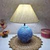 Annekaltable Handmade & Handpainted Blue & white wooden Matka Lamp with Beige shade