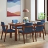 Dane Solid Wood Dining Table 6 Seater with 6 Harper Single Solid Wood Dining Chairs (Finish: Honey, Colour: Baltic Blue)