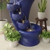 Blue Fiber Glass 7 Stacked Chalice Water Fountain