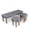 Cairo Sheesham Wood Accent 3+1+1 Seater Bench Set With 2 Stools In Iron Grey Velvet