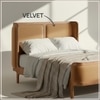Valerio Duo-Panel Luxe King Size Bed in Camel Brown colour Velvet with Oak wood Frame