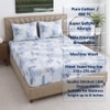 White And Blue Floral Cotton 400 Tc  Fitted  Super King Size Bedsheet With 2 Pillow Covers