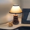 Devansh White & Black  Cotton Table Lamp With Wood  Pebble Lamp  (10X10X15) Inches