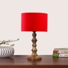 Devansh Red Cotton Table Lamp With  Wood Natural Base (7X7X15.5 Inches)-4