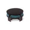 Nashville Sheesham Wood Coffee Table With 4 Stools Set In Mahogany Finish & Turquoise Sea Velvet Fabric Cushions