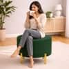 Doe Buck Premium Boucle Round Ottoman in Matte Green Colour with Polished Gold Legs