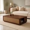 Liora Sheesham Wood and Cane Rectangular Coffee Table in Walnut Finish