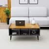 Hexa Engineered Wood Coffee Table With Storage And Open Rack In Slate Grey And Giant Wood