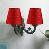 Devansh Metal Electric Wall Light in Antique Gold Colour with Maroon Shade Count of 2 Lights