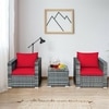 Carry Bird Wicker Patio Furniture Outdoor Balcony Chairs In Grey And Red Colour
