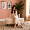 Doe Buck Luxury Boucle Storage Bench in Beige Colour with Gold Tipped Legs