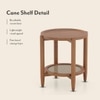Tora Solid Wood and Cane with Glass Side Table In Amber Walnut Finish