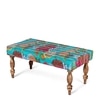 Bestone Sheesham Wood Mid Century Dining Bench (Sea Green Fruit Print Kantha Teak Finish)