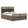 Hanoi Solid Wood Cane Queen Size Hydraulic Storage Bed In Danish Walnut Finish with Deep Olive Colour