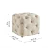 Doe Buck Colchester Velvet Tufted Ottoman Cube in Beige Colour with Wooden Base