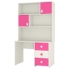 Flora Kids Study Desk cum Bookshelf with Shuttered Cabinets Open Shelves and Drawers in Ivory Barbie Pink Colour