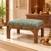 Nivara Solid Sheesham Wood Upholstered Pooja Chowki Sage Green Provincial Teak Finish