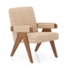 Chandigarh Fabric Lounge Chair in Amber Walnut Finish with Marigold Floral Buti Colour