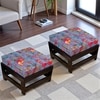 Kumkum Rosewood Foot Stool with Bird Print Grey Kantha Cushion