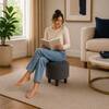 Doe Buck Velvet Round Ottoman Stool in Grey Colour with Wooden Legs