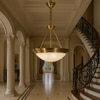 Quoizel Arlo 3-Light Pendant In Pure Brass With Frosted White Glass Shades