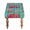 Bestone Sheesham Wood Mid Century 3+1+1 Seater Bench Set With 2 Stools In Sea Green Fruit Print Kantha