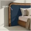 Elowen Softline King Size Bed in velvet With Oak wood Frame & Hydraulic Storage