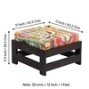 Amber Sheesham Wood Bohemian Set of 2 Stools in Israel Print Patchwork Kantha, Dark Mahogany Finish