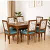Globally Indian Sheesham Wood Turning Leg 6 Seater Dining Table Set With 6 Solid Wood Upholstered Chairs – In Blue Color
