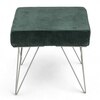 Asansol Sheesham Wood Accent Square Stool     in Green Cotton Velvet Upholstery
