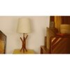 Vrikshya Wooden Table Lamp with Brown Base and Premium White Fabric Lampshade